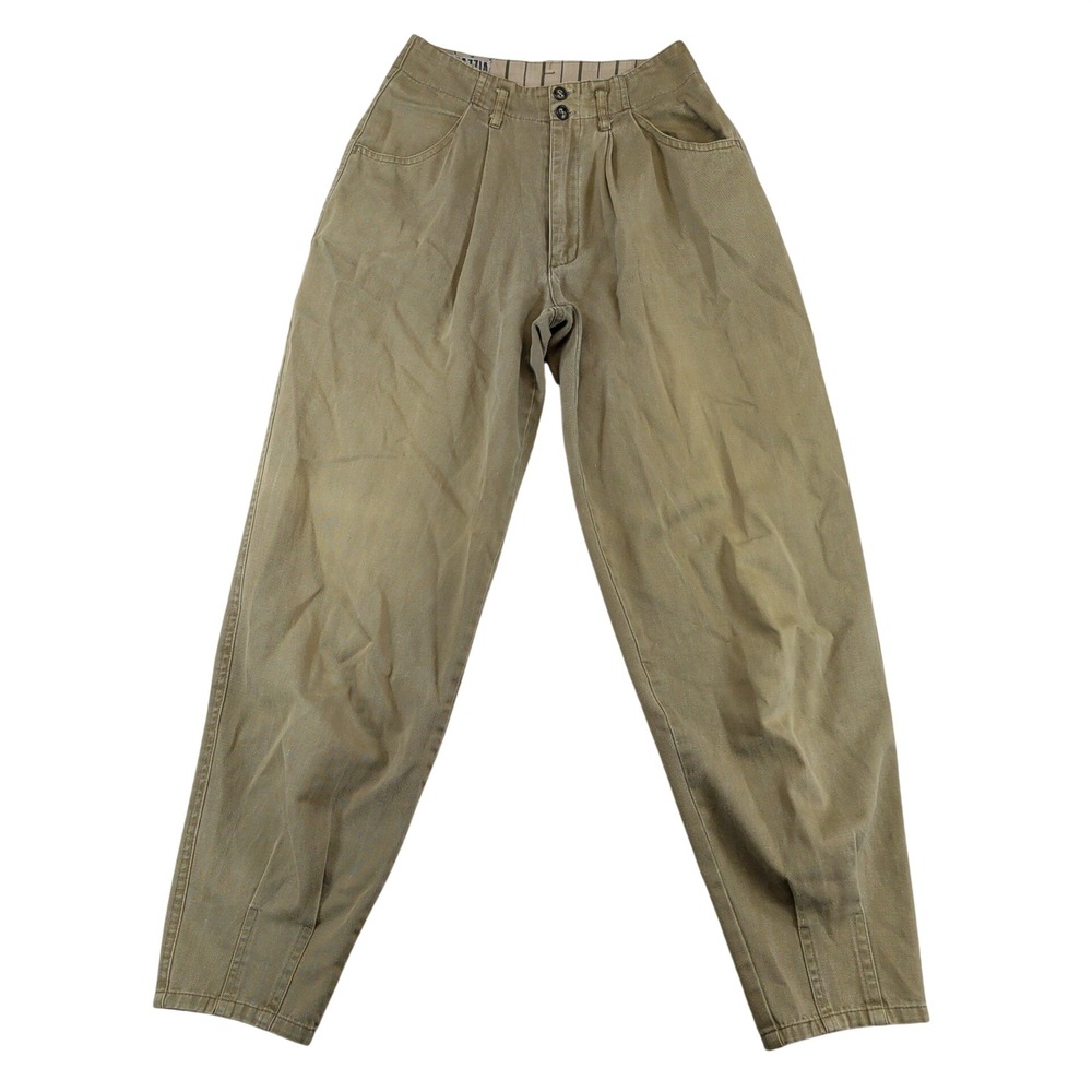 Vintage Tarazzia Khaki Olive High Rise Pleated Tapered Cotton Pants Size 5/6